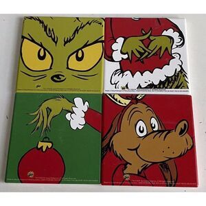 Set Of 4 Dr Seuss THE GRINCH WHO STOLE CHRISTMAS And Max Ceramic Coasters NEW